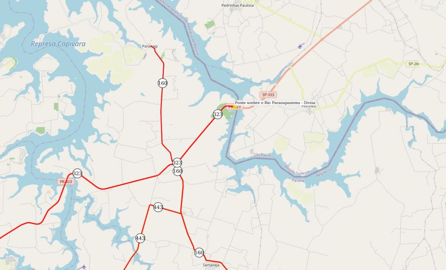 mapa da ponte entre Sertaneja e o município paulista de Assis