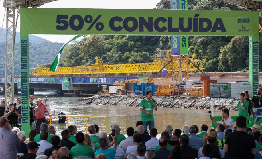 Governador, Ratinho Júnior, falando em cima do palco