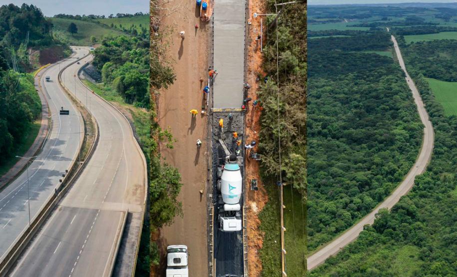 MONTAGEM FEITA COM IMAGENS DE OBRAS DE RODOVIAS