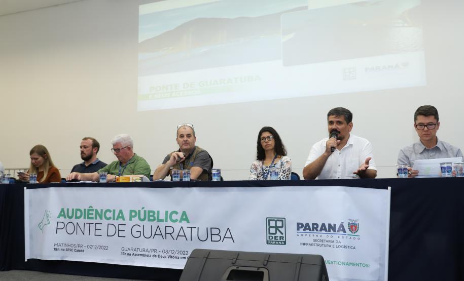audiência pública em que o Governo debate com população obras da Ponte de Guaratuba
